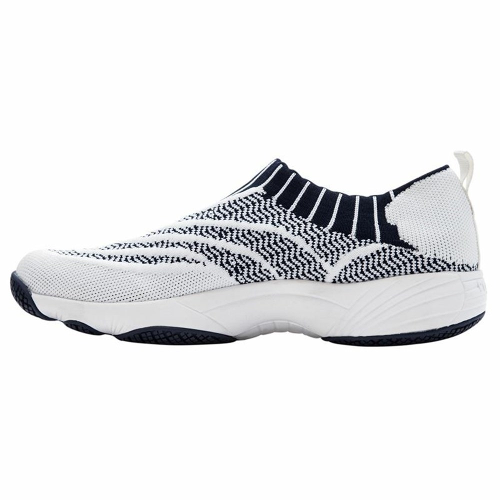 Zapatillas Para Caminar Propet Wash N Wear Slip-On Knit Mujer Blancas Azul Marino | LGXE-47906