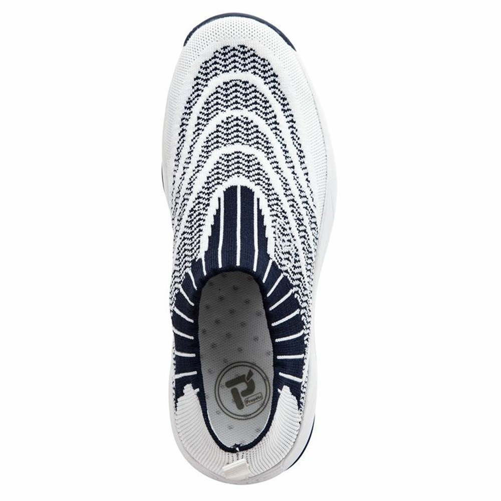 Zapatillas Para Caminar Propet Wash N Wear Slip-On Knit Mujer Blancas Azul Marino | LGXE-47906